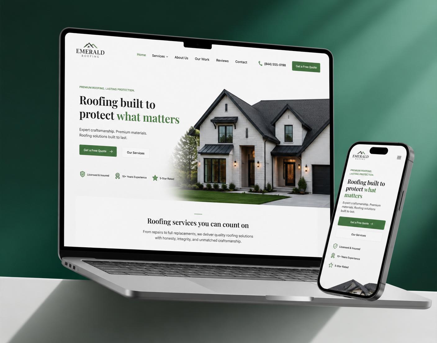 Modern contractor website designed by IMAGO Web Studio shown on laptop and phone